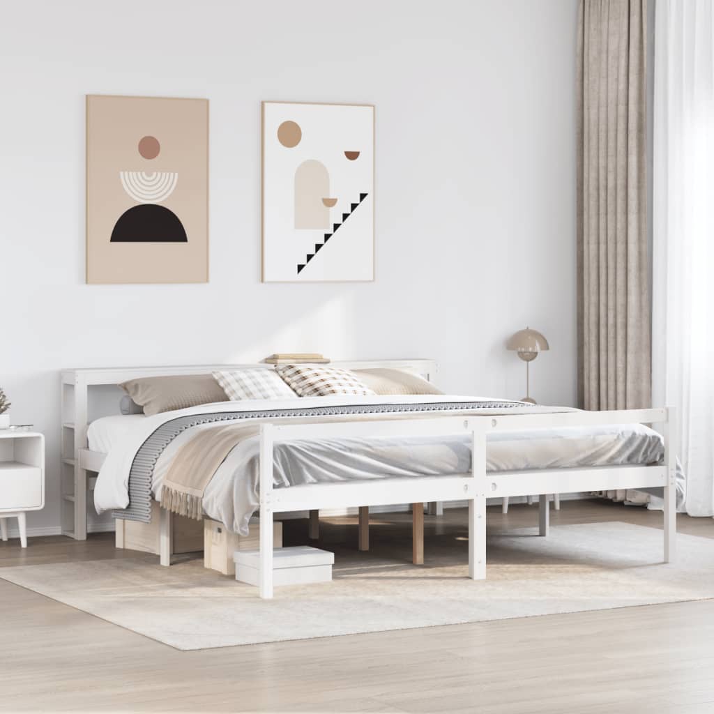 Fehér tömör fenyőfa ágy időseknek fejtámlával 200 x 200 cm