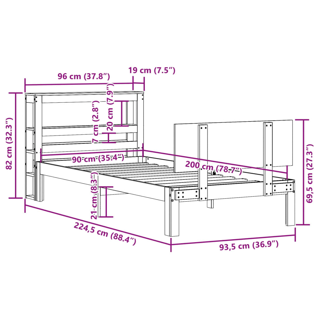 Tömör fenyőfa ágykeret fejtámlával 90 x 200 cm 12