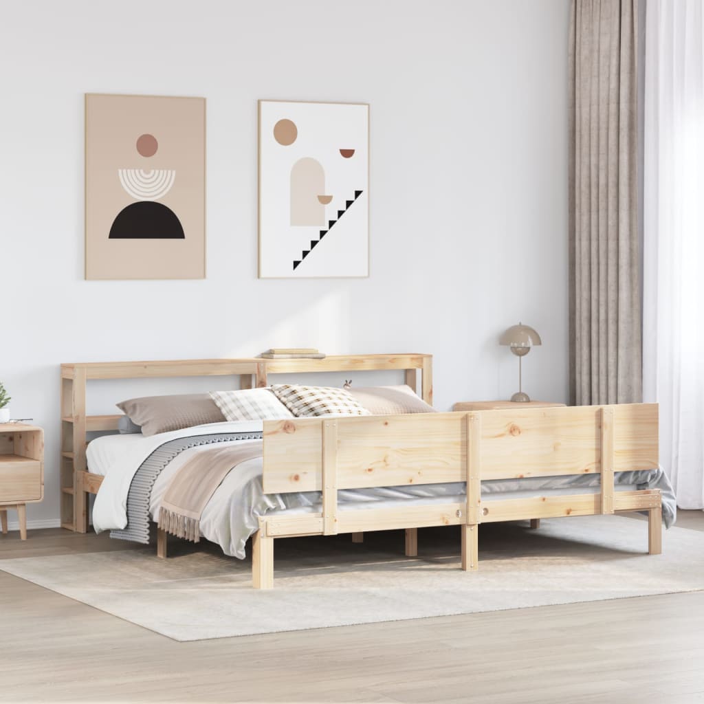 Tömör fenyőfa ágykeret fejtámlával 200 x 200 cm