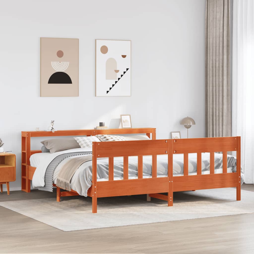 Viaszbarna tömör fenyőfa ágy matrac nélkül 180 x 200 cm
