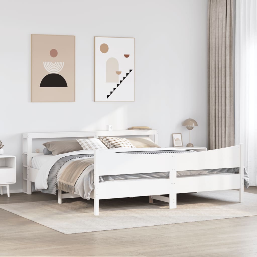 Fehér tömör fenyőfa ágykeret fejtámlával 180 x 200 cm 3