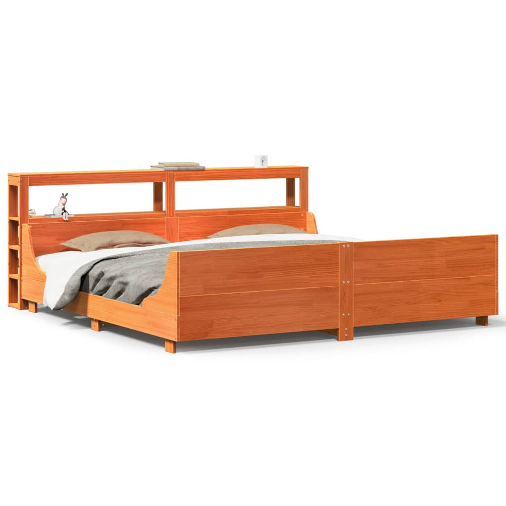 Viaszbarna tömör fenyőfa ágy matrac nélkül 200 x 200 cm 2