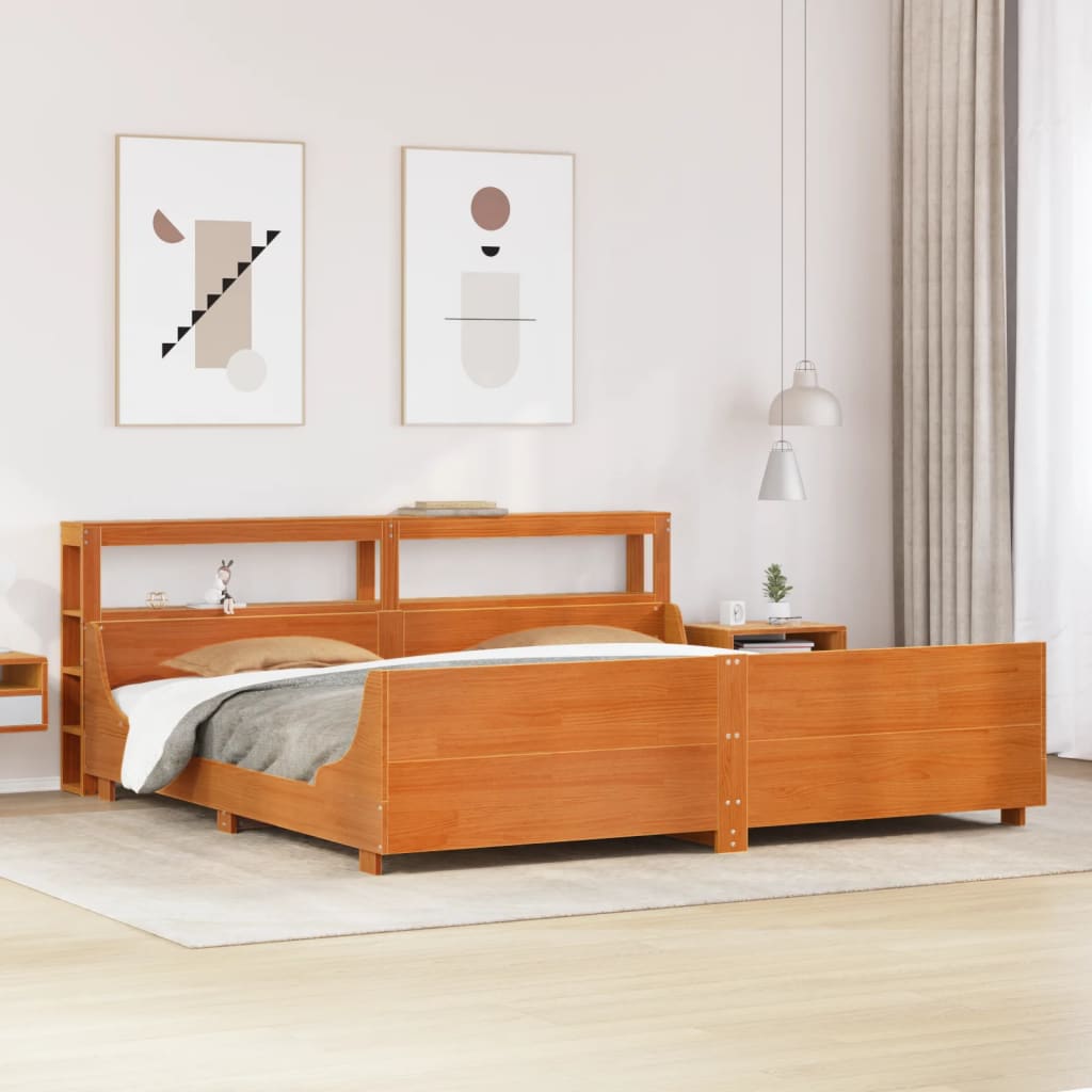 Viaszbarna tömör fenyőfa ágy matrac nélkül 200 x 200 cm
