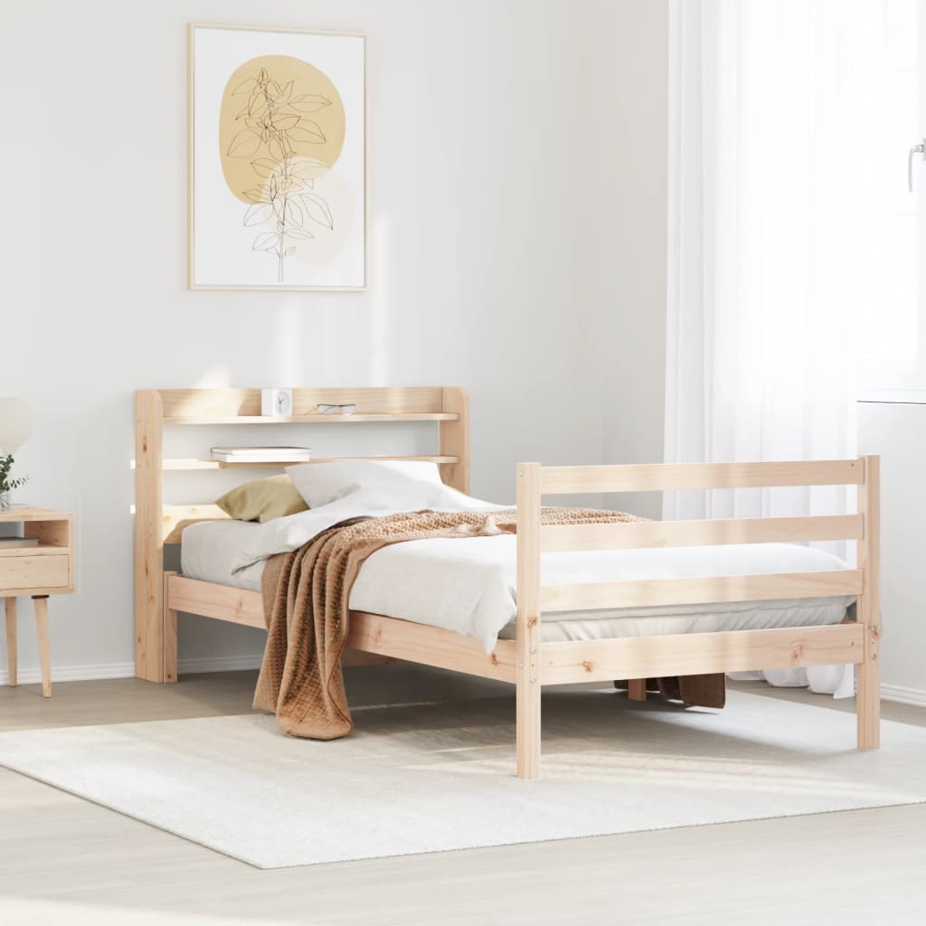 Tömör fenyőfa ágykeret fejtámlával 100 x 200 cm
