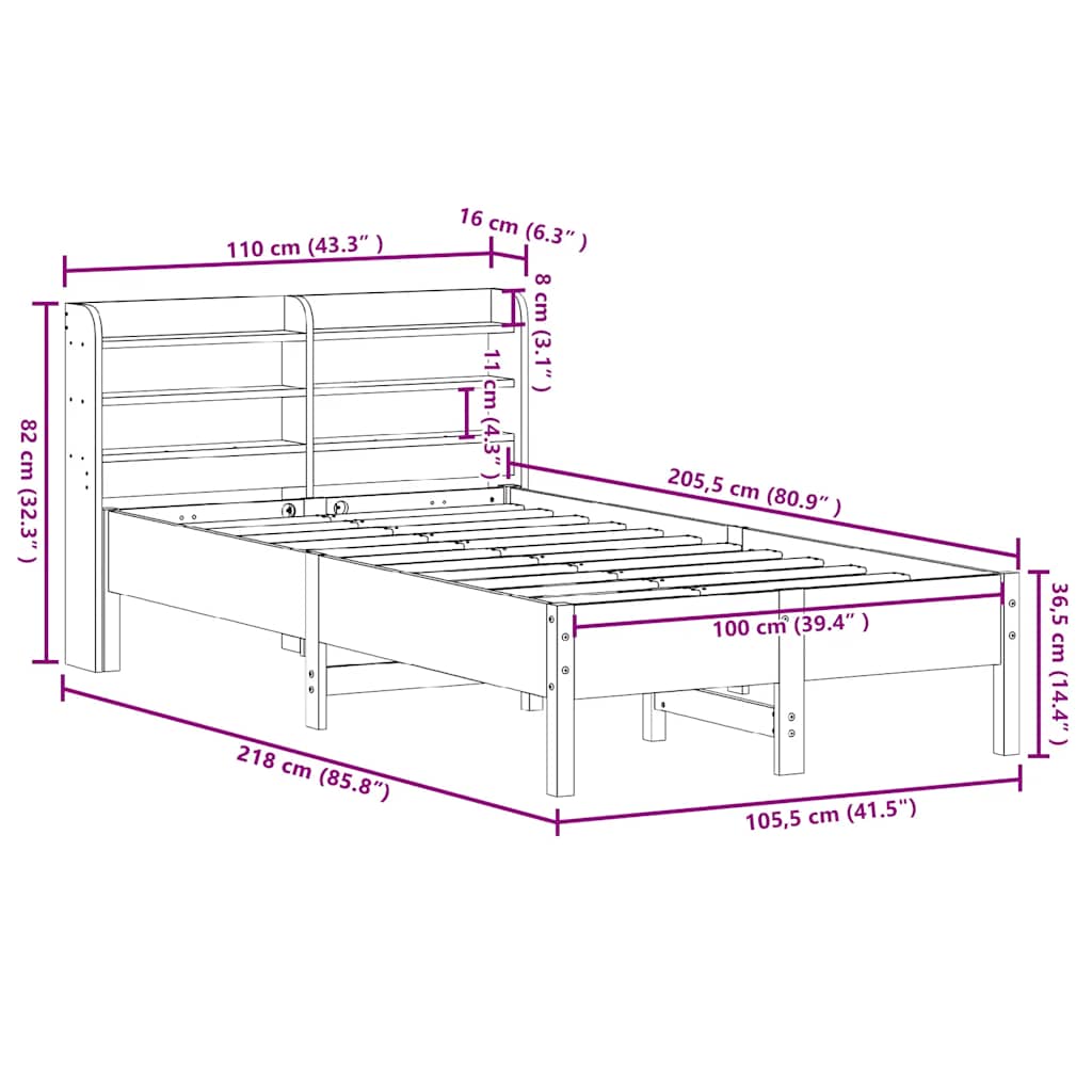 Viaszbarna tömör fenyőfa ágy matrac nélkül 100 x 200 cm 12