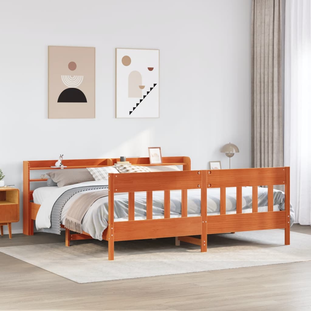 Viaszbarna tömör fenyőfa ágy matrac nélkül 180 x 200 cm