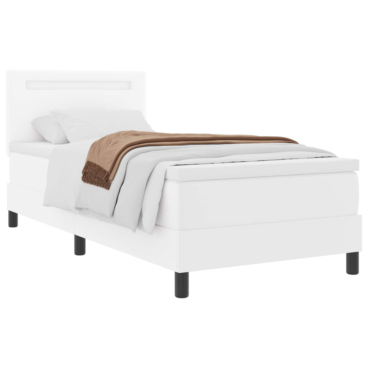 Boxrugós ágy matracmal fejtámlával Fehér 90 x 200 cm Műbőr 3