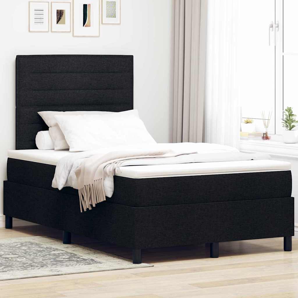 Boxrugós ágy matracmal fejtámlával Fekete 120 x 190 cm szövet