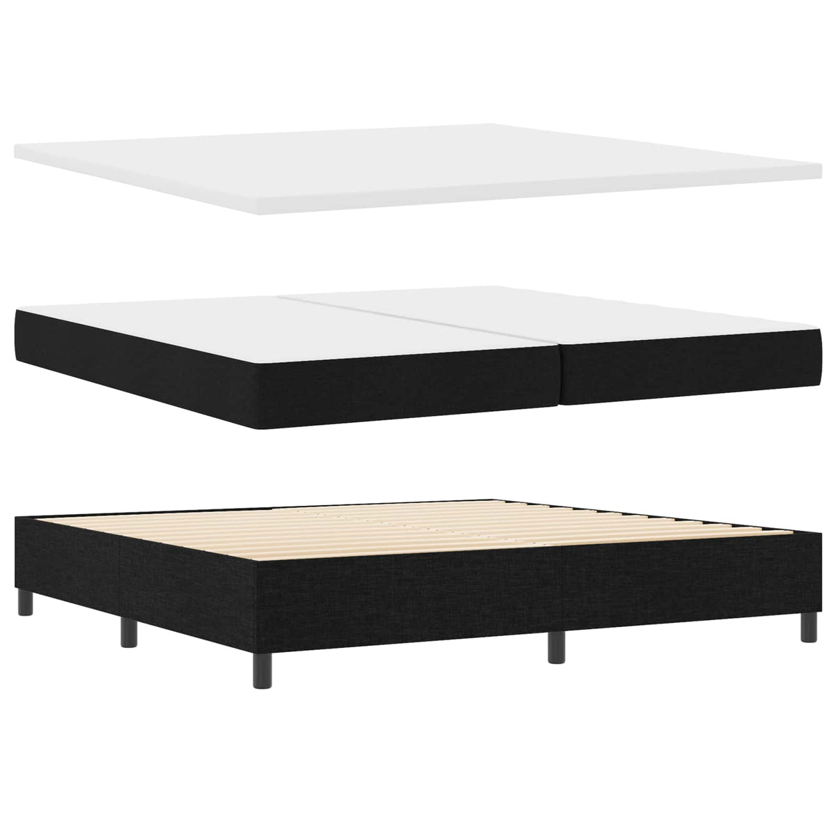 Boxrugós ágy matracmal fejtámlával Fekete 200 x 200 cm szövet 5
