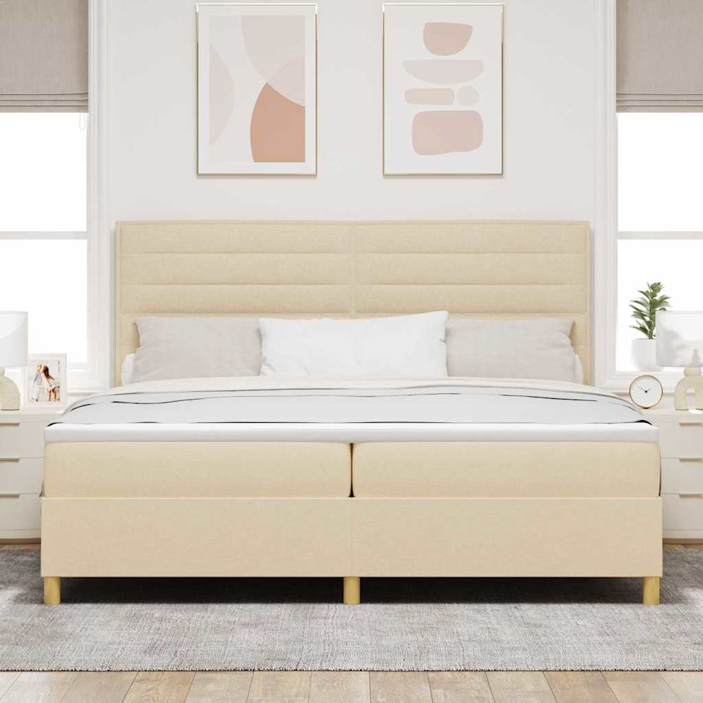 Boxrugós ágy matracmal fejtámlával Krém 200 x 200 cm szövet 3