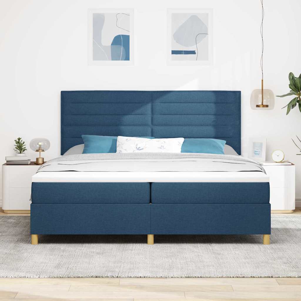 Boxrugós ágy fejtámlával Kék 200 x 200 cm szövet 3