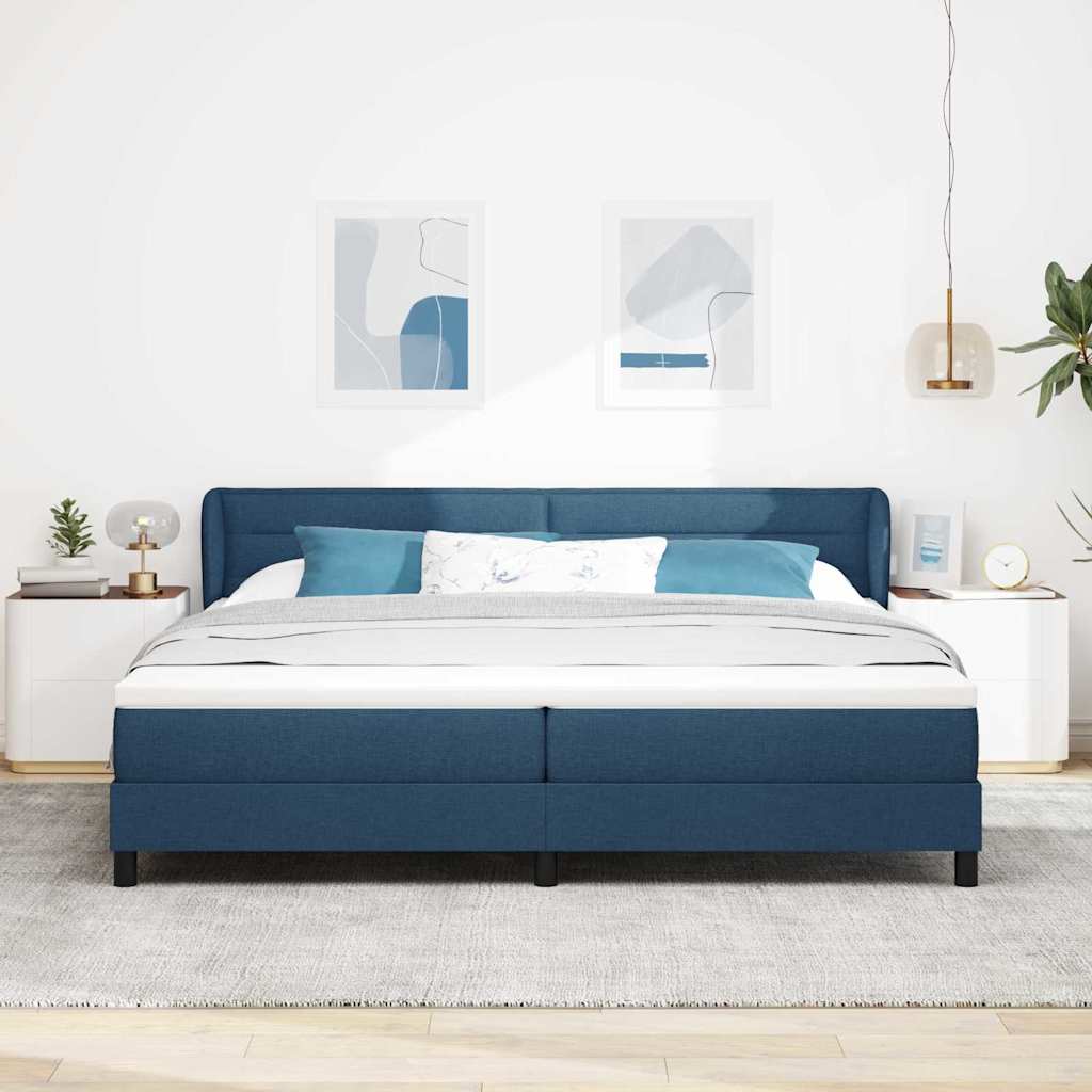 Boxrugós ágy matracmal fejtámlával Kék 200 x 200 cm szövet 3