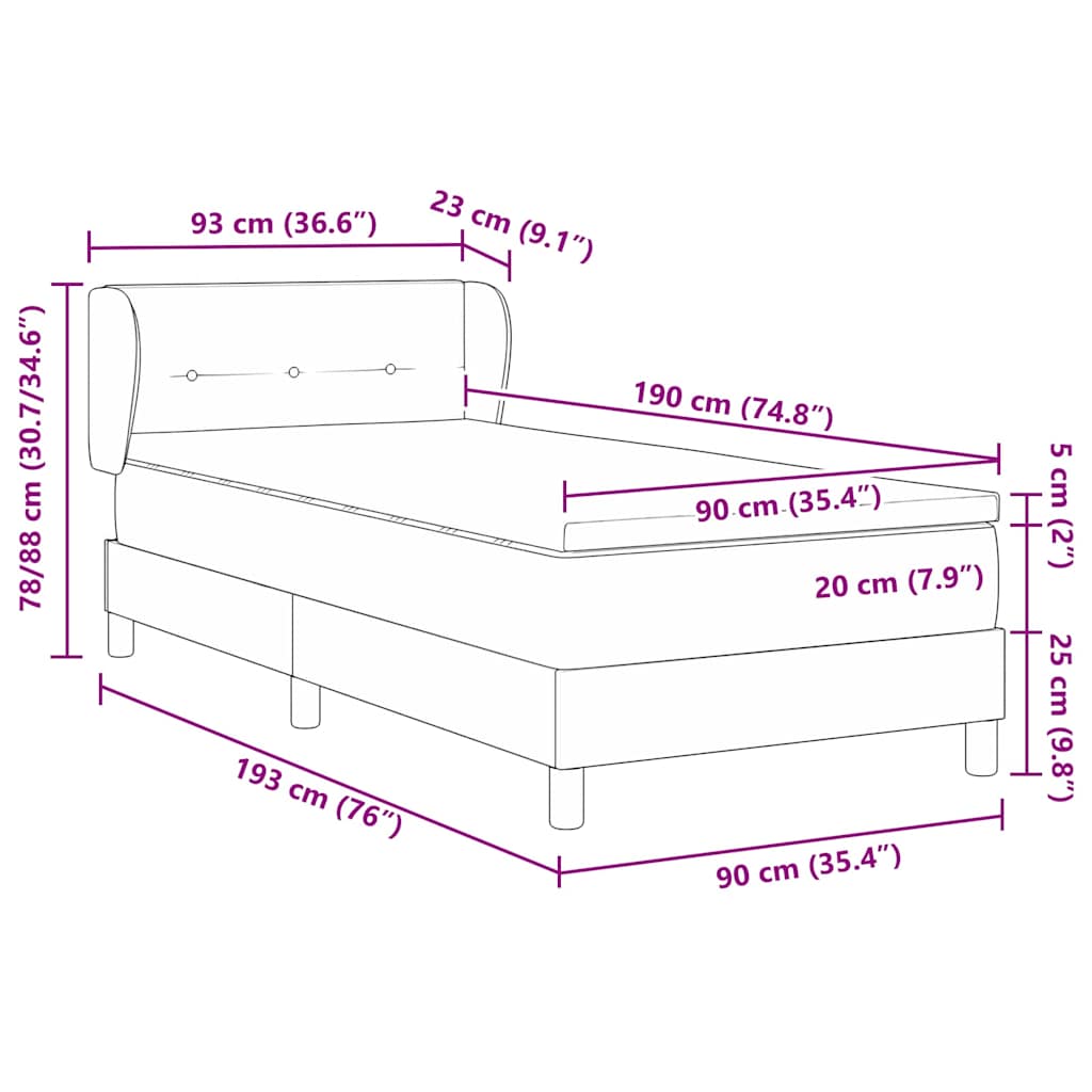 Boxrugós ágy fejtámlával Sötétszürke 90 x 190 cm szövet 12