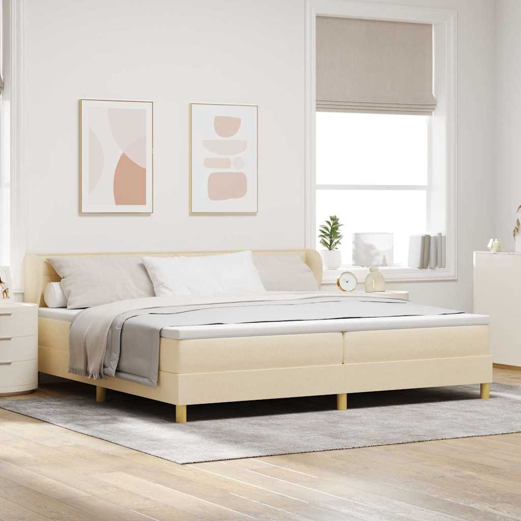 Boxrugós ágy matracmal fejtámlával Krém 200 x 200 cm szövet