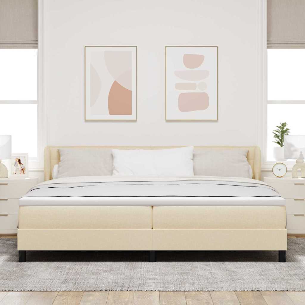 Boxrugós ágy matracmal fejtámlával Krém 200 x 200 cm szövet 3