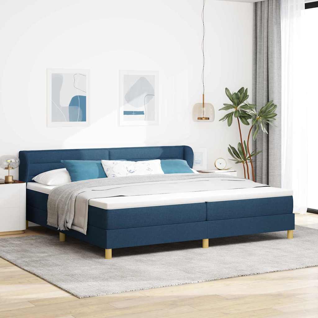 Boxrugós ágy matracmal fejtámlával Kék 200 x 200 cm szövet