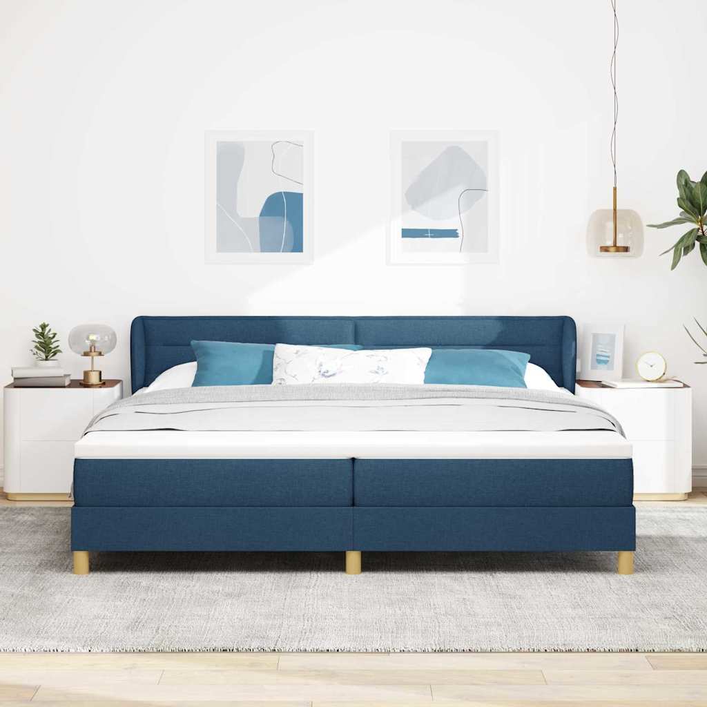 Boxrugós ágy matracmal fejtámlával Kék 200 x 200 cm szövet 3
