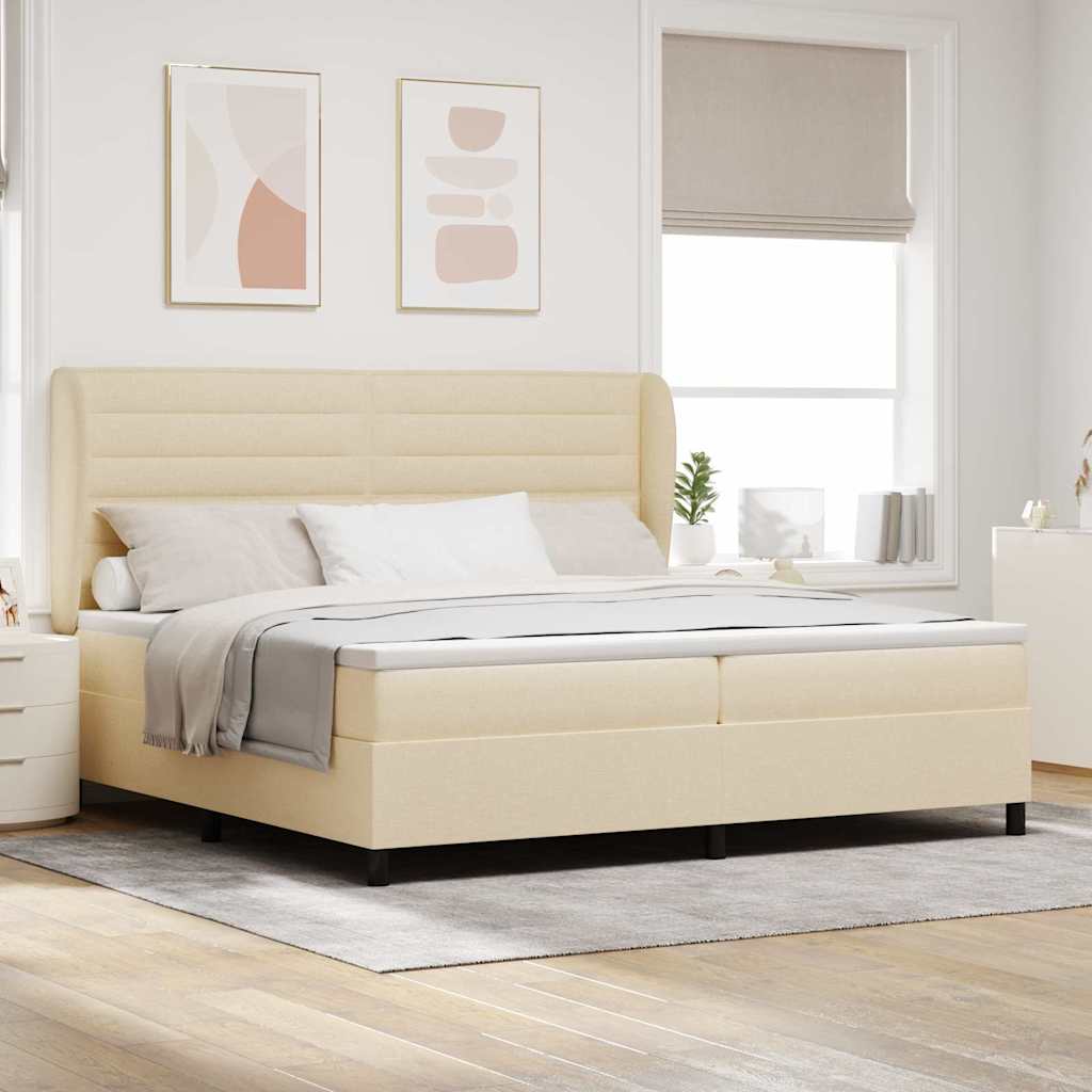 Boxrugós ágy matracmal fejtámlával Krém 200 x 200 cm szövet