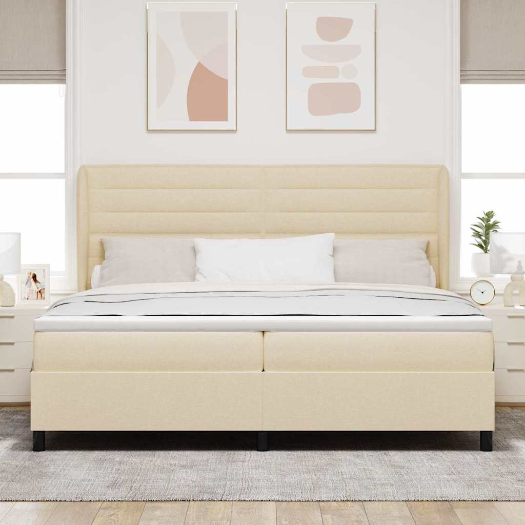 Boxrugós ágy matracmal fejtámlával Krém 200 x 200 cm szövet 3