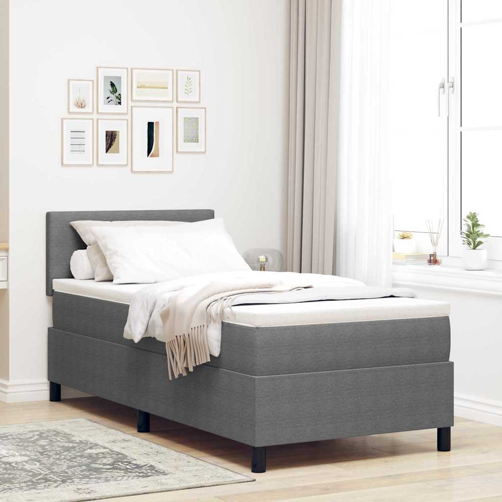 Boxrugós ágy fejtámlával Világosszürke és fehér 90 x 200 cm