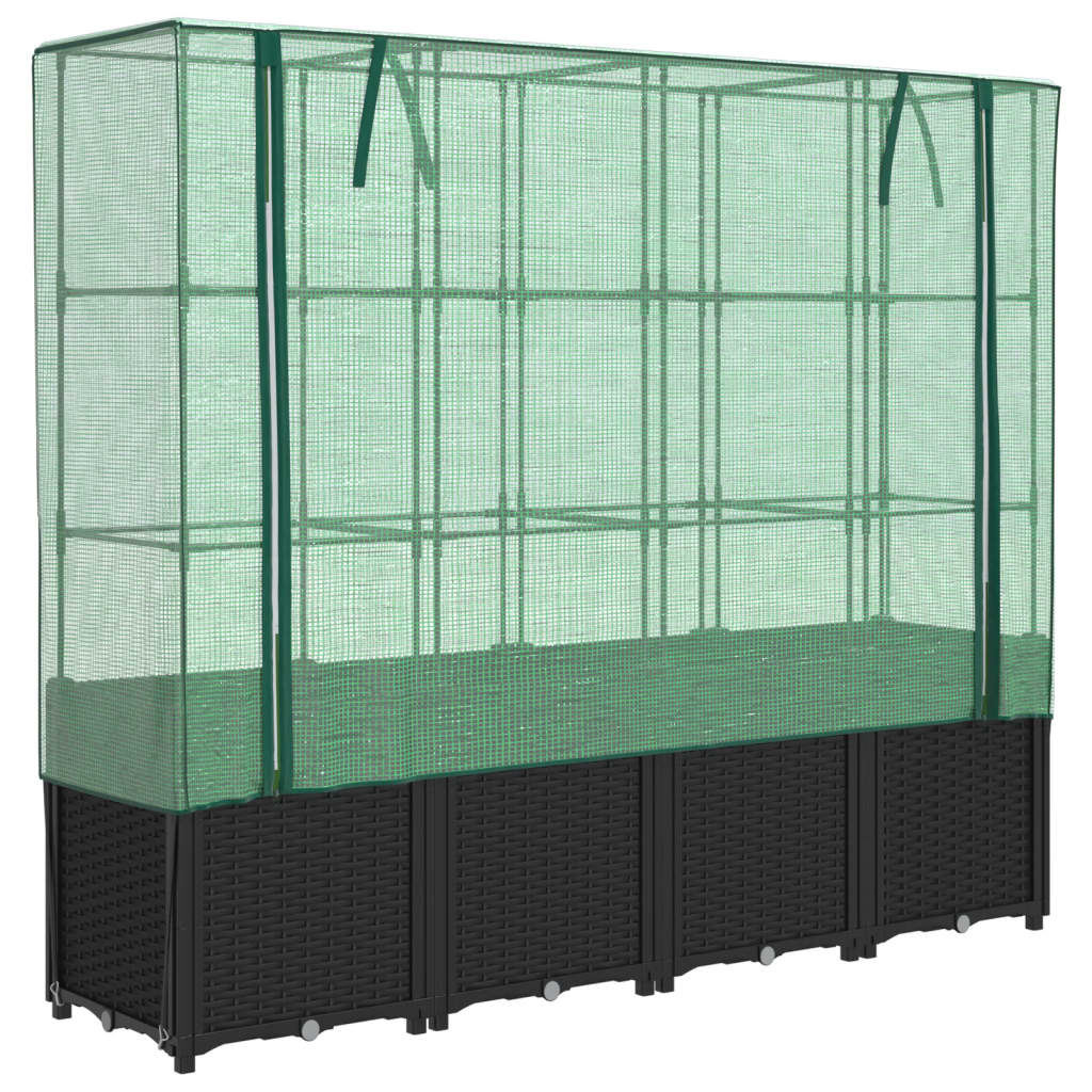 Rattan hatású magaságyás üvegháztakaróval 160 x 40 x 153 cm 2