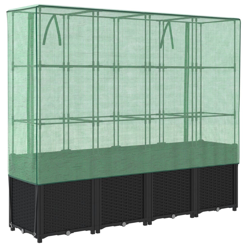 Rattan hatású magaságyás üvegháztakaróval 160 x 40 x 153 cm 6
