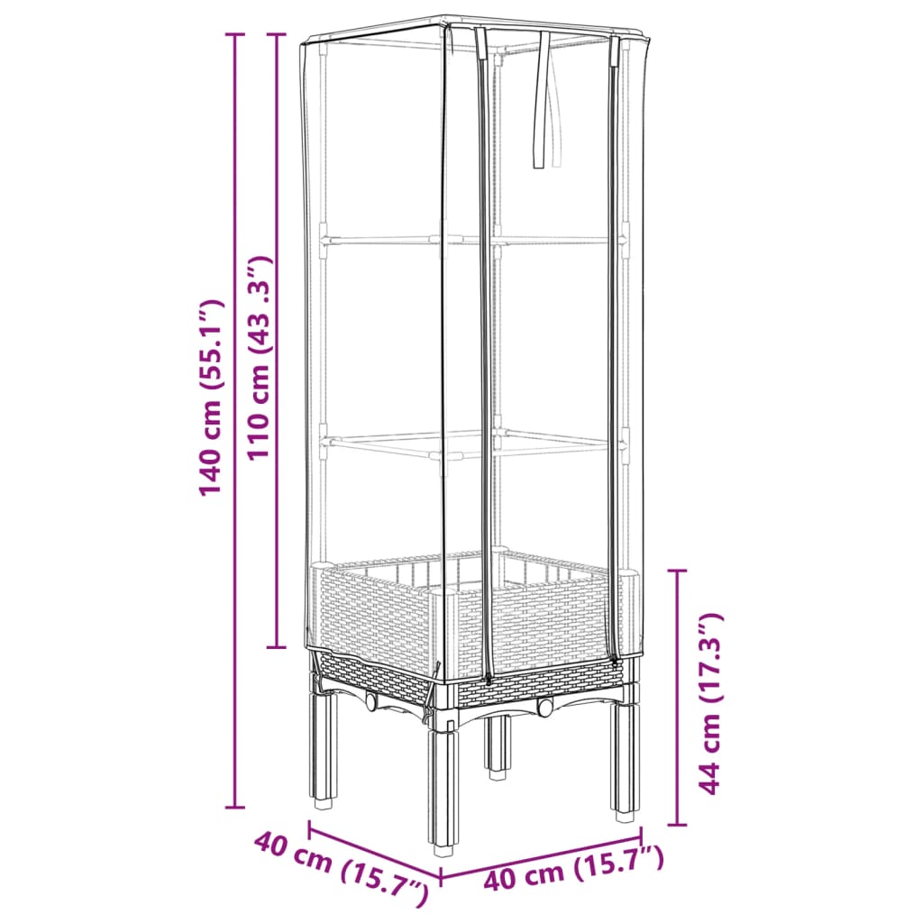 Rattan megjelenésű magaságyás melegháztakaróval 40x40x140 cm 9