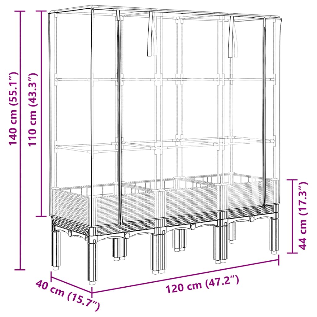 Rattan megjelenésű magaságyás melegháztakaróval 120x40x140 cm 9