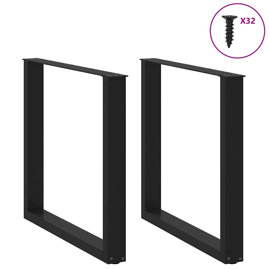 2 db U alakú étkezőasztal láb fekete, 90 x (72-73) cm acél 3