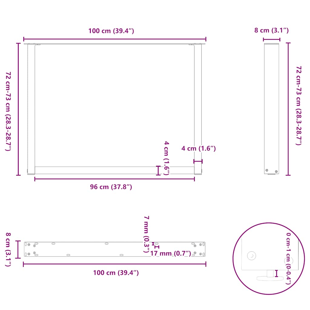 2 db U alakú étkezőasztal láb natúr acélból 100 x (72-73) cm acél 10