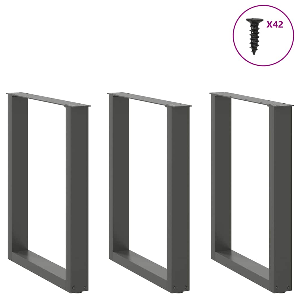 3 db antracitszürke, U alakú étkezőasztal láb 70 x (72-73) cm acél 3