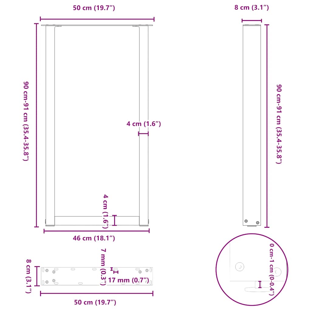 2 db U alakú bárasztalláb fehér 50x(90-91) cm acél 10