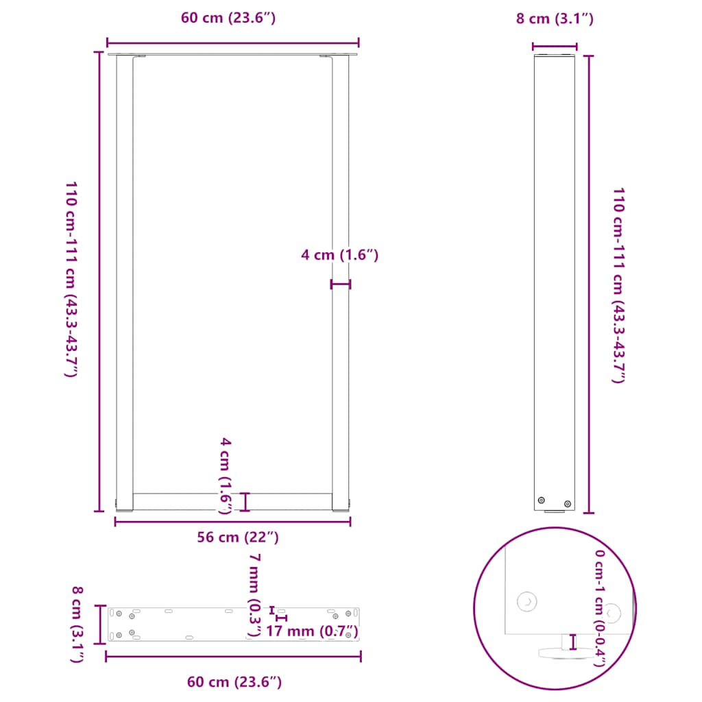 2 db U alakú bárasztalláb, fehér, 60 x (110-111) cm, acél 10
