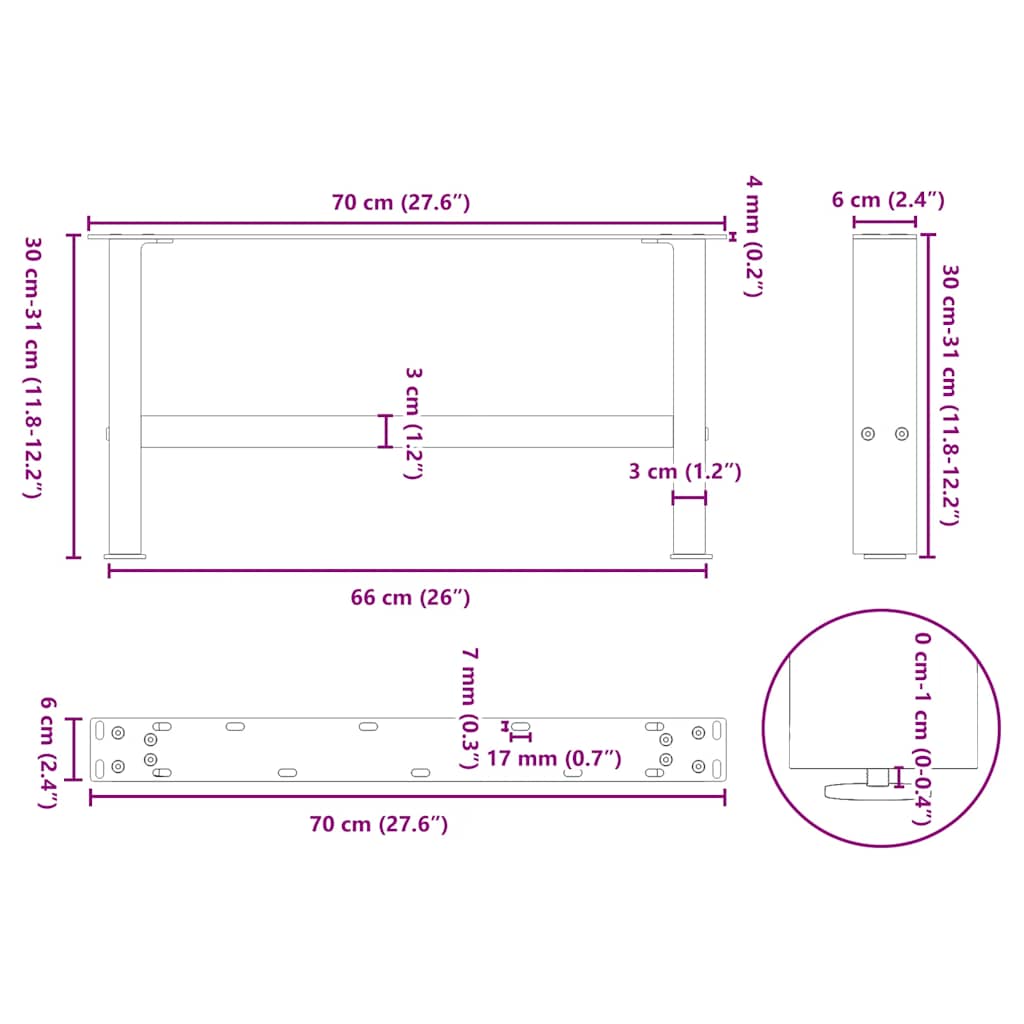 2 db fekete acél dohányzóasztal láb 70 x (30-31) cm 10