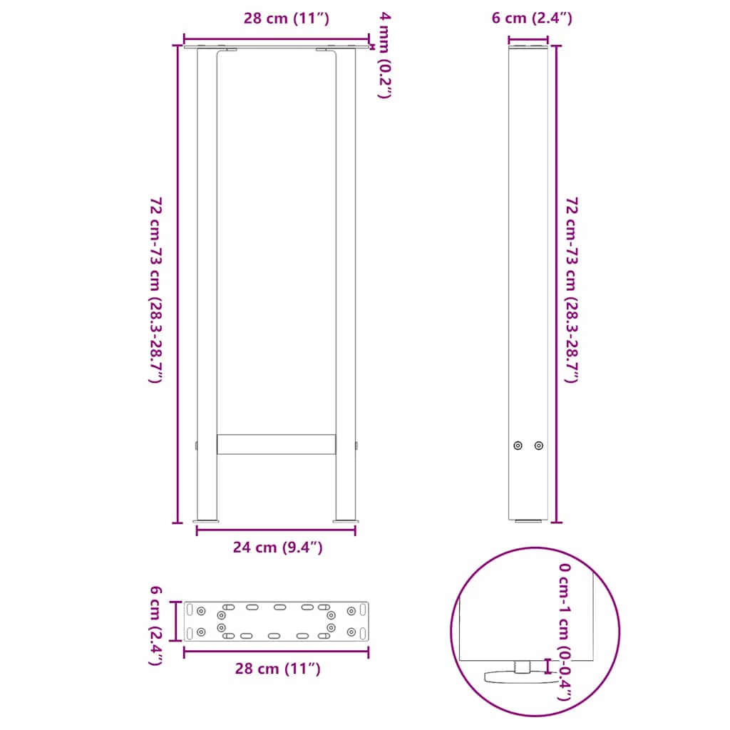 2 db antracitszürke acél konzolasztal láb 28 x (72-73) cm 10