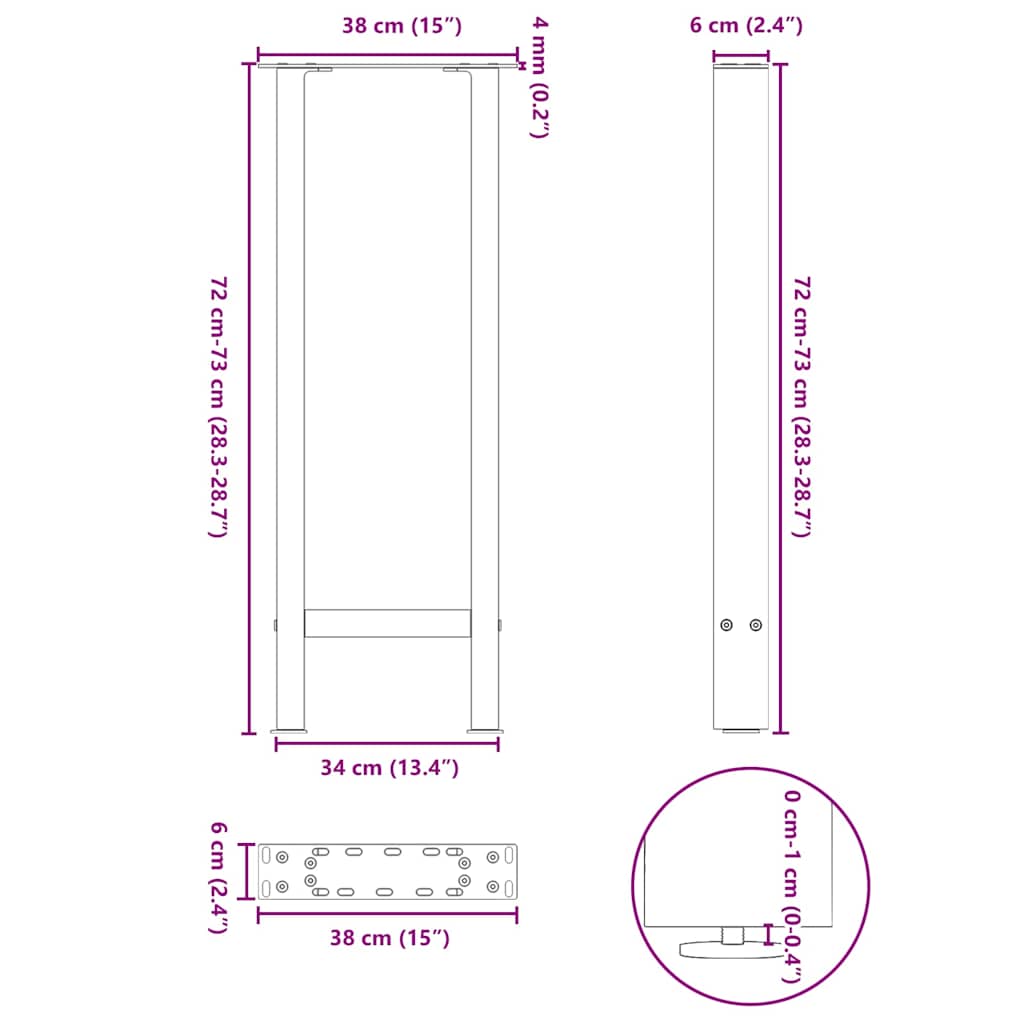 2 db fekete acél konzolasztal láb 38 x (72-73) cm 10