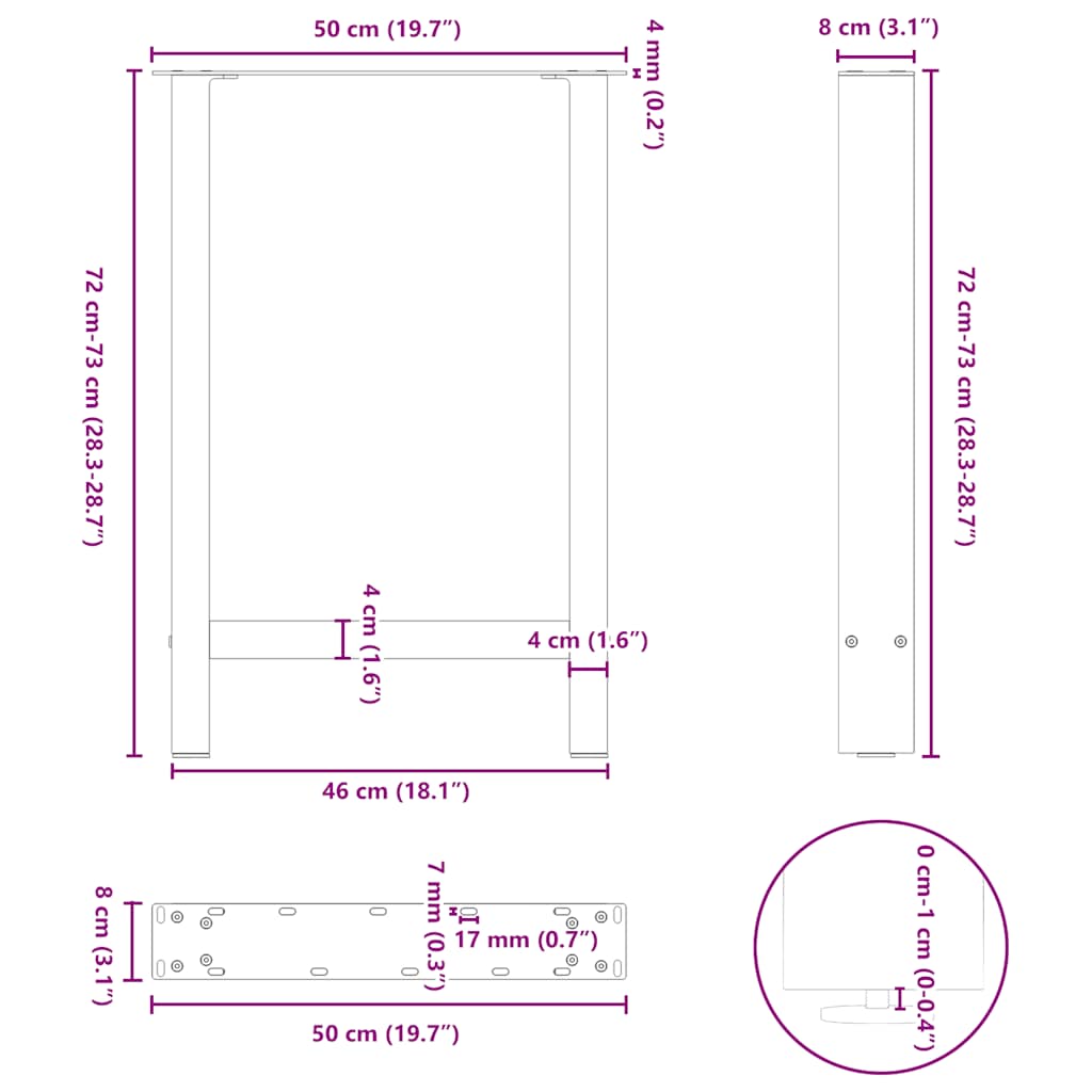 2 db antracitszürke acél étkezőasztalláb 50x(72-73) cm 10