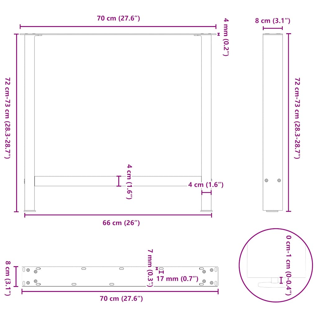2 db natúr acél étkezőasztal láb 70 x (72-73) cm acél 10