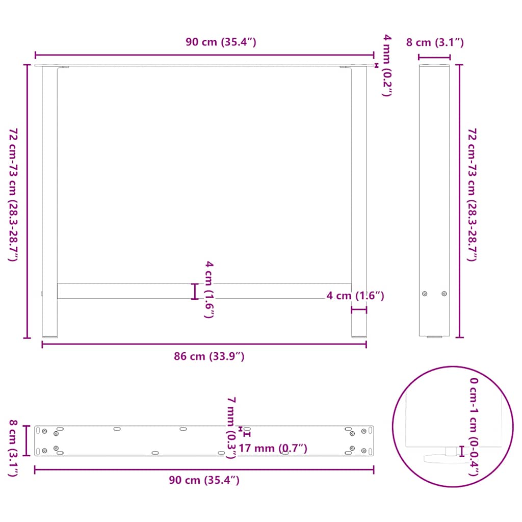 2 db antracitszürke acél étkezőasztalláb 90 x (72-73) cm 10