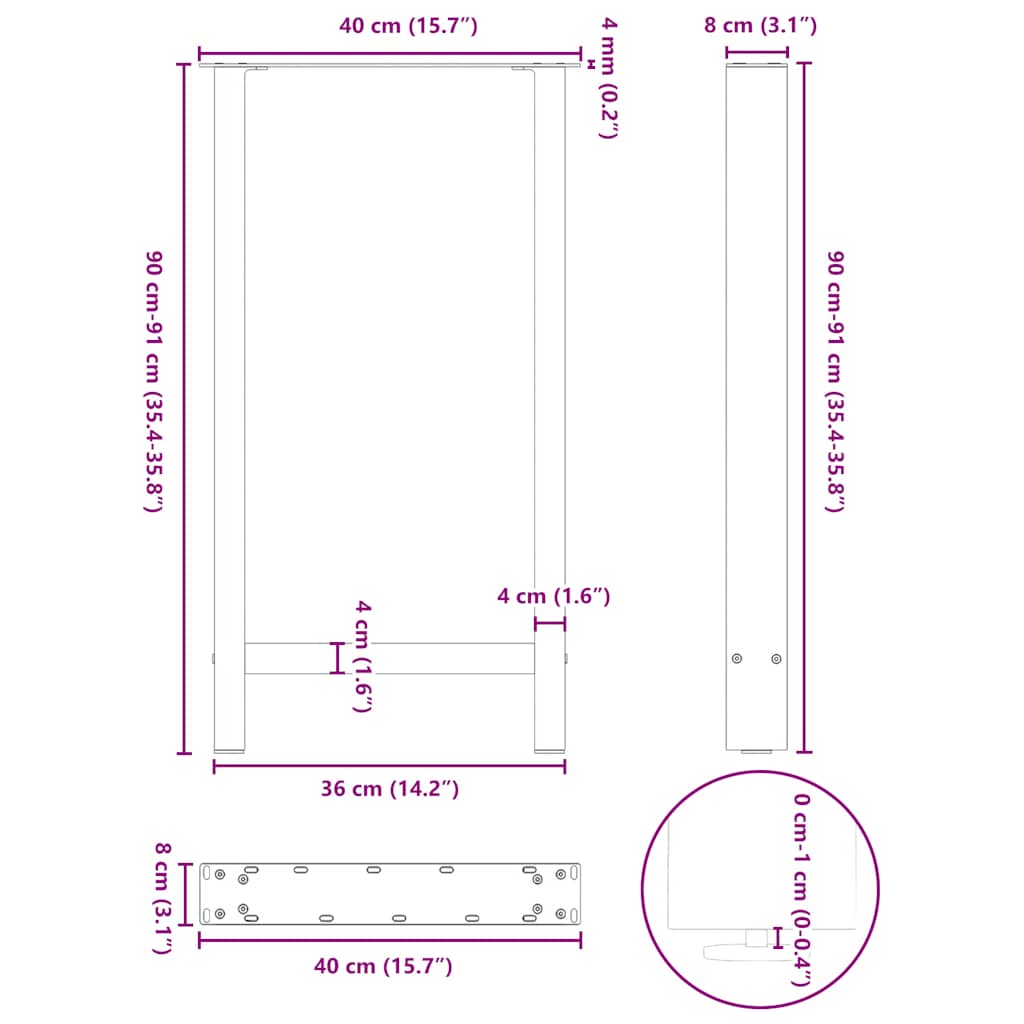 2 db fehér bárasztal láb 40x(90-91) cm acél 10