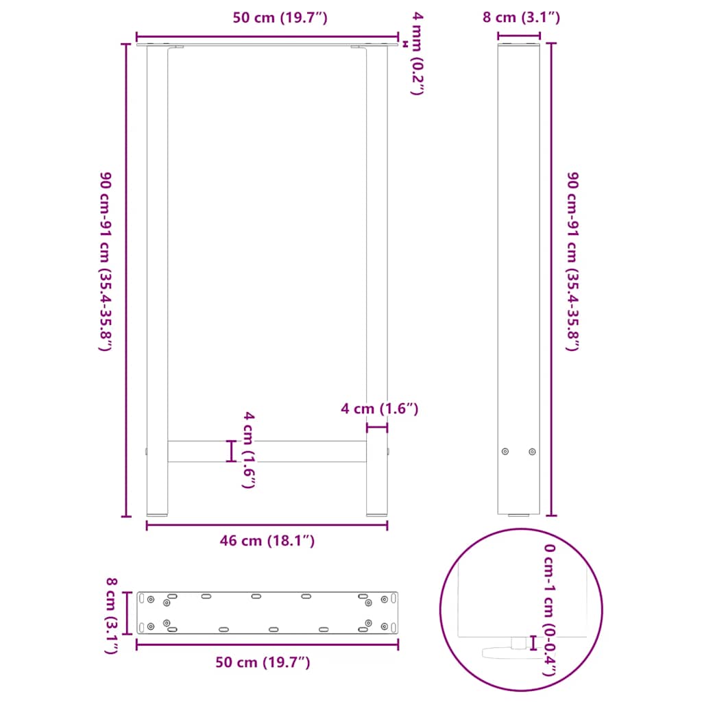 2 db antracitszürke acél bárasztalláb 50x(90-91) cm 10
