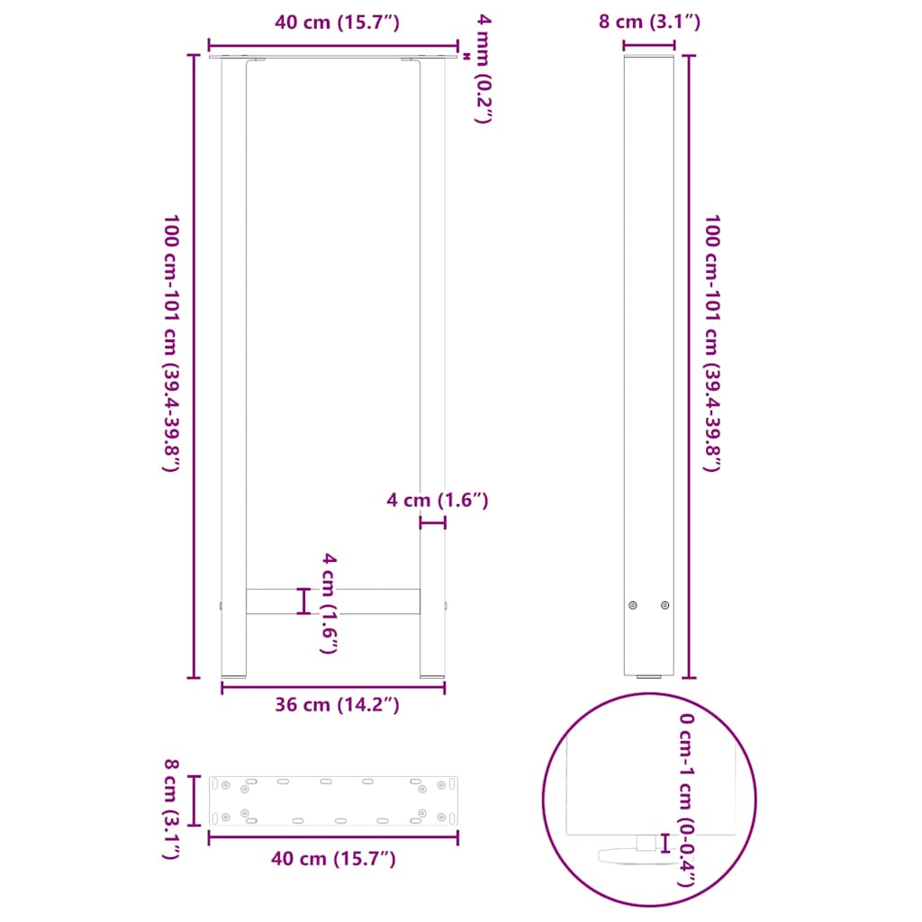 2 db fehér bárasztal láb 40 x (100-101) cm acél 10