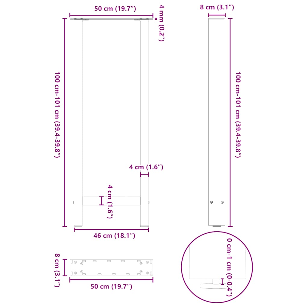 2 db antracitszürke acél bárasztalláb 50x(100-101) cm 10