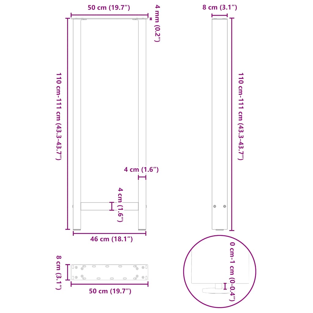 2 db antracitszürke acél bárasztalláb 50x(110-111) cm 10