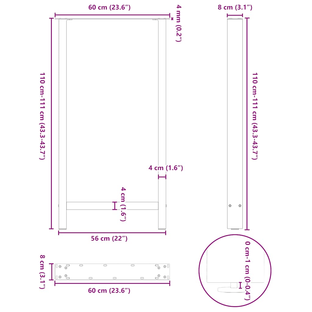 2 db antracitszürke acél bárasztalláb 60x(110-111) cm 10