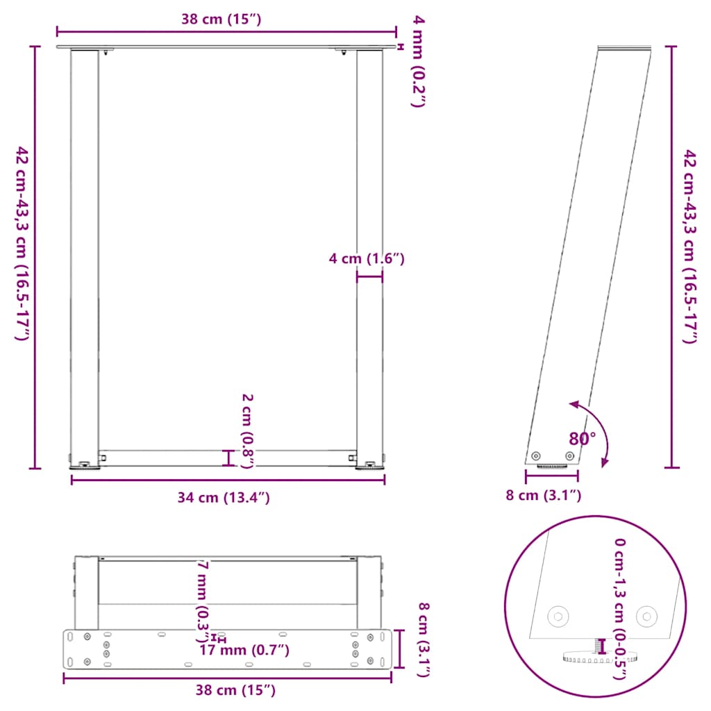 2 db fekete, U alakú acél dohányzóasztal láb 38x(42-43) cm 10