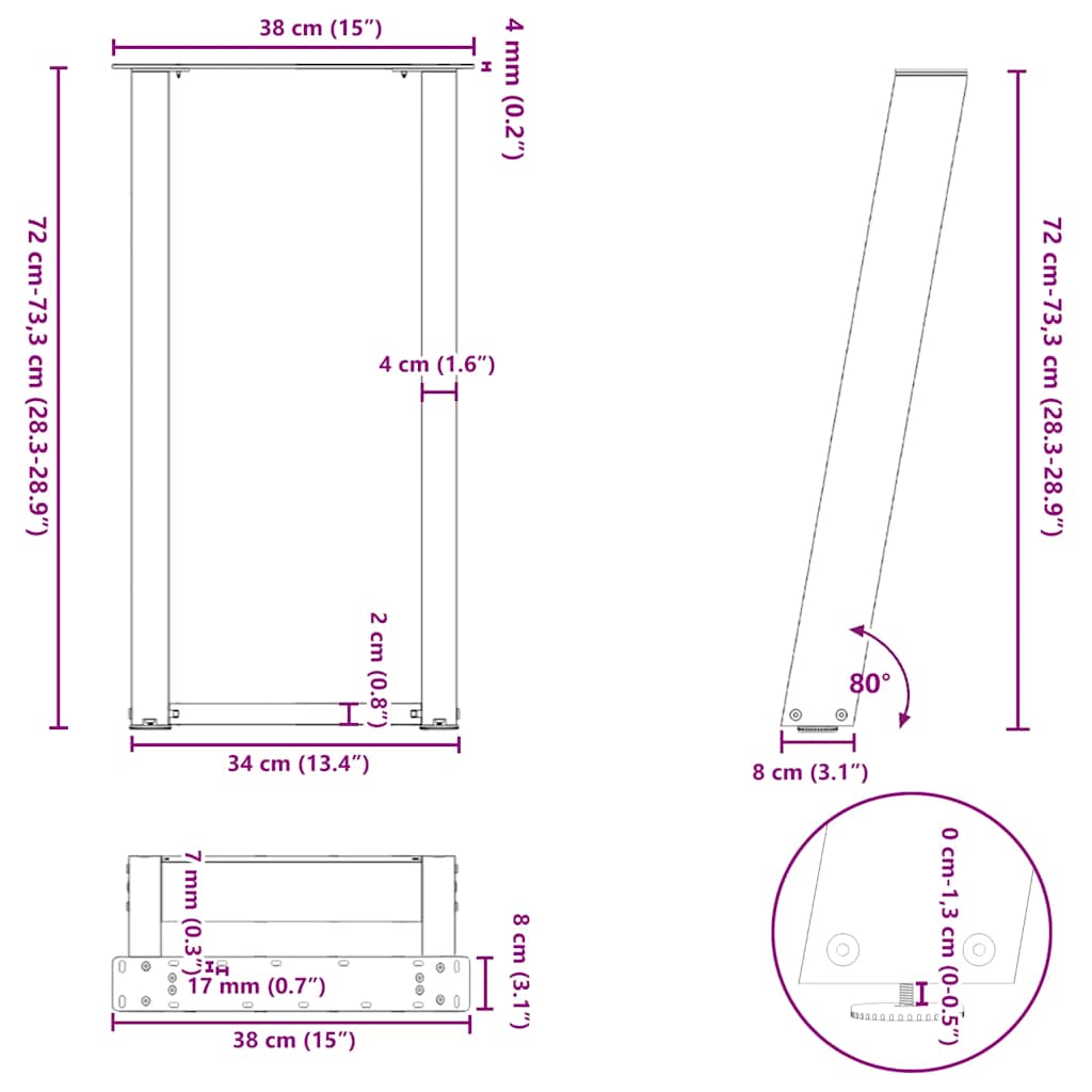 2 db U alakú natúr acél konzolasztal láb 38x(72-73) cm 10