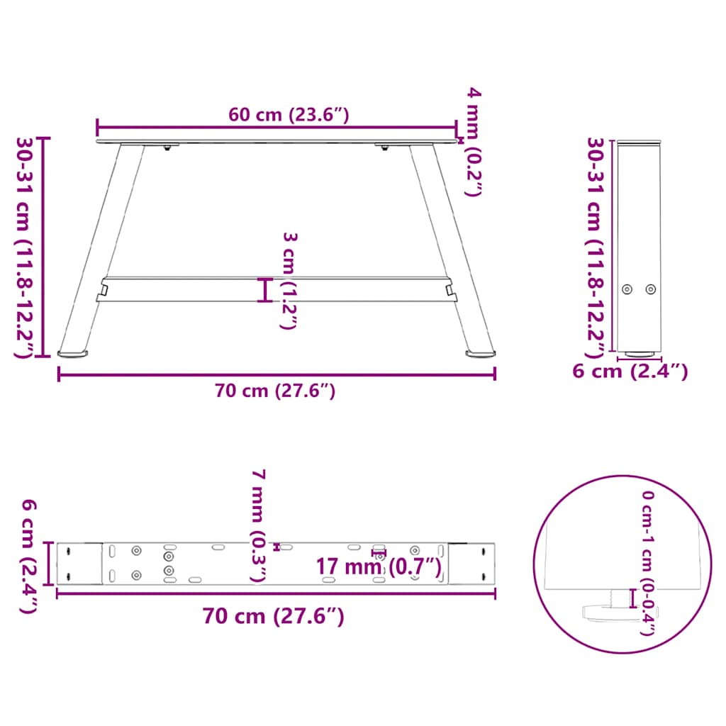 2 db antracitszürke A-alakú acél dohányzóasztal láb 70x(30-31) cm 10