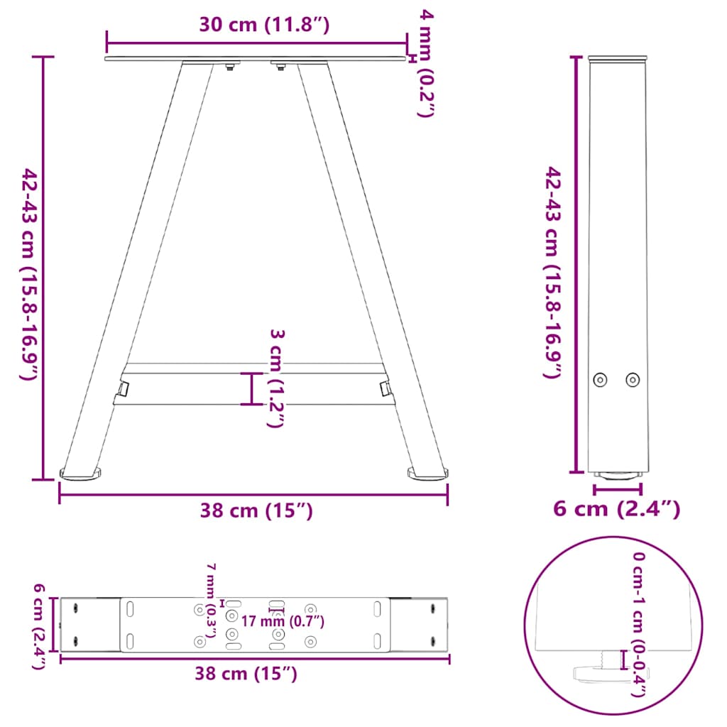 2 db antracitszürke A-alakú acél dohányzóasztal láb 38x(42-43) cm 10