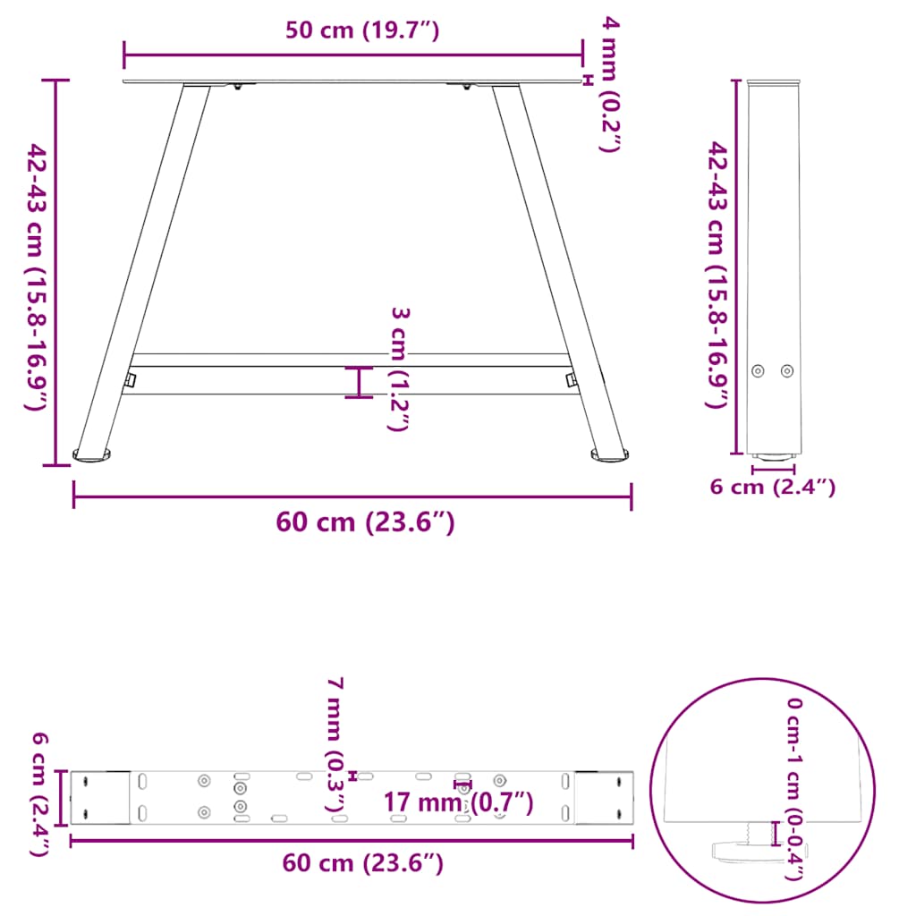 2 db A-alakú dohányzóasztal láb 60 x (42-43) cm acél 10